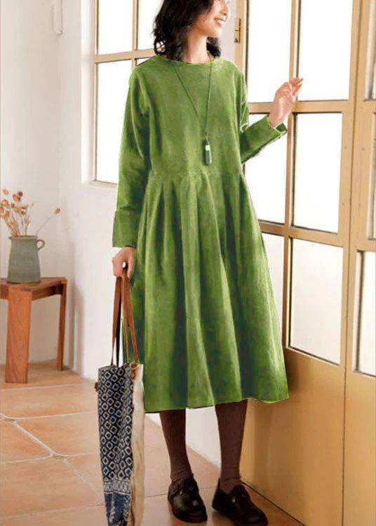 French Brown Plus Size Corduroy Dress Pockets Button Patchwork Fall Dresses - Image 4