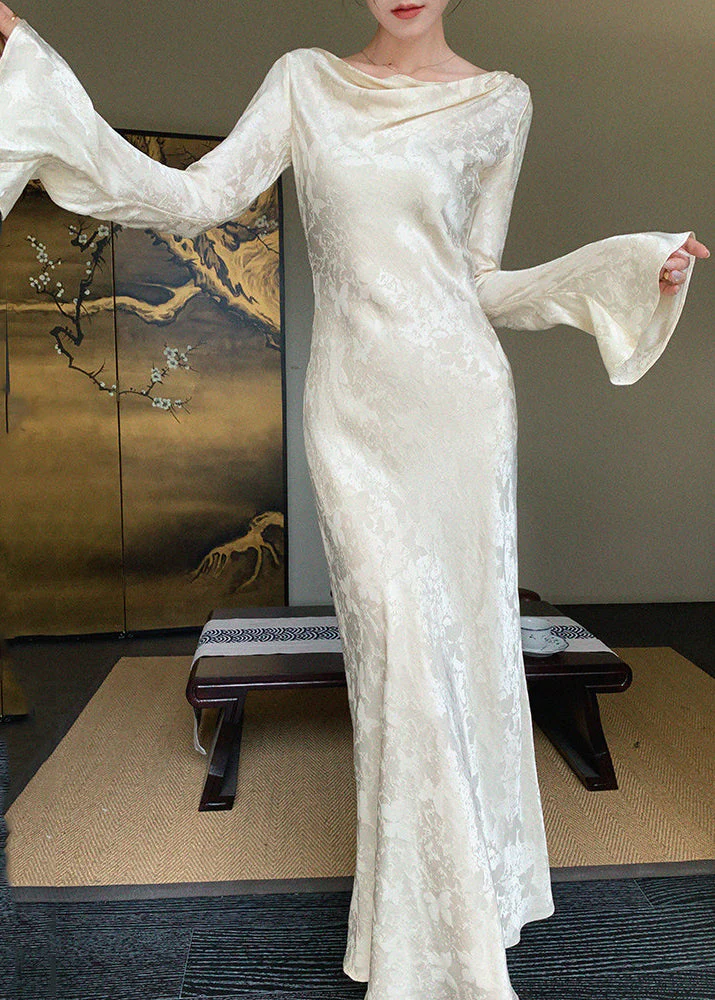 French Champagne Print Flattering Maxi Dress Spring - Image 2