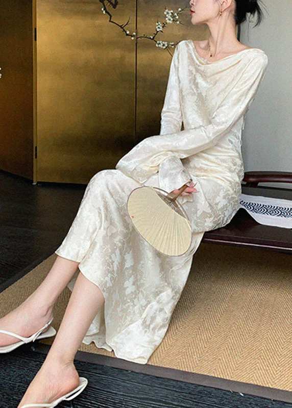 French Champagne Print Flattering Maxi Dress Spring - Image 3