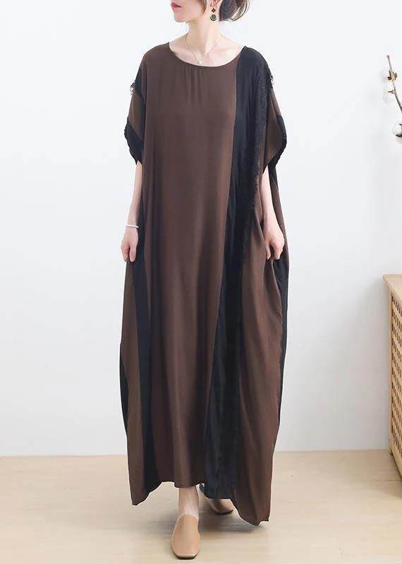 French Chocolate Patchwork Cotton Lace Summer Dresses - Image 2