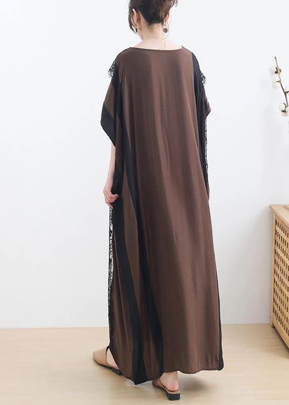 French Chocolate Patchwork Cotton Lace Summer Dresses - Image 4