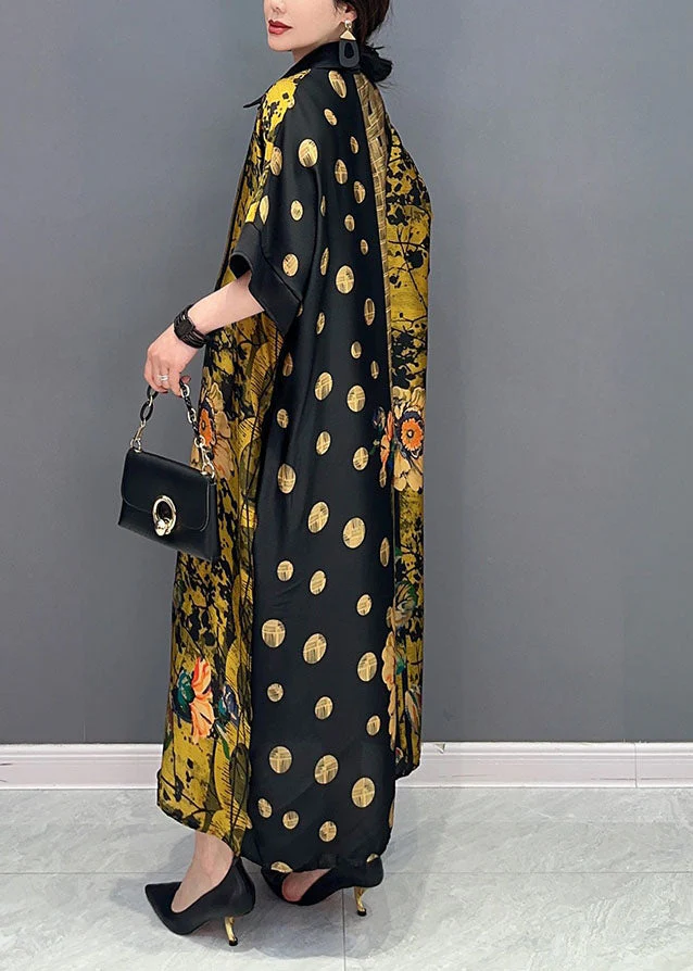 French Colorblock Peter Pan Collar Print Silk Maxi Dresses Summer - Image 4