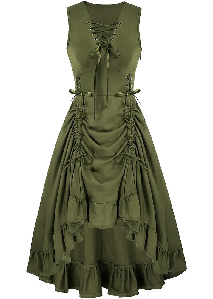 French Cross Strap Drawstring Cotton Party Dresses Sleeveless - Image 2
