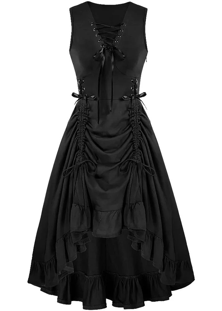 French Cross Strap Drawstring Cotton Party Dresses Sleeveless - Image 3