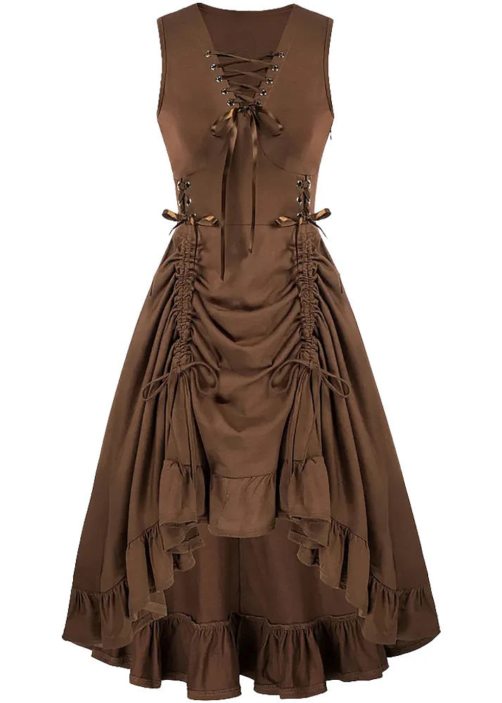 French Cross Strap Drawstring Cotton Party Dresses Sleeveless - Image 4