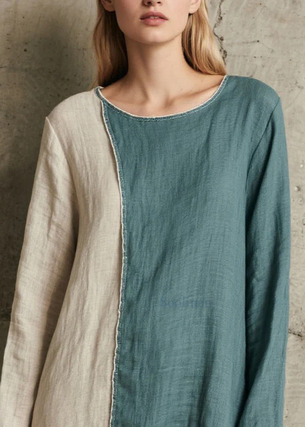 French Denim Blue Asymmetrical Patchwork Cotton Vacation Dresses Spring - Image 2