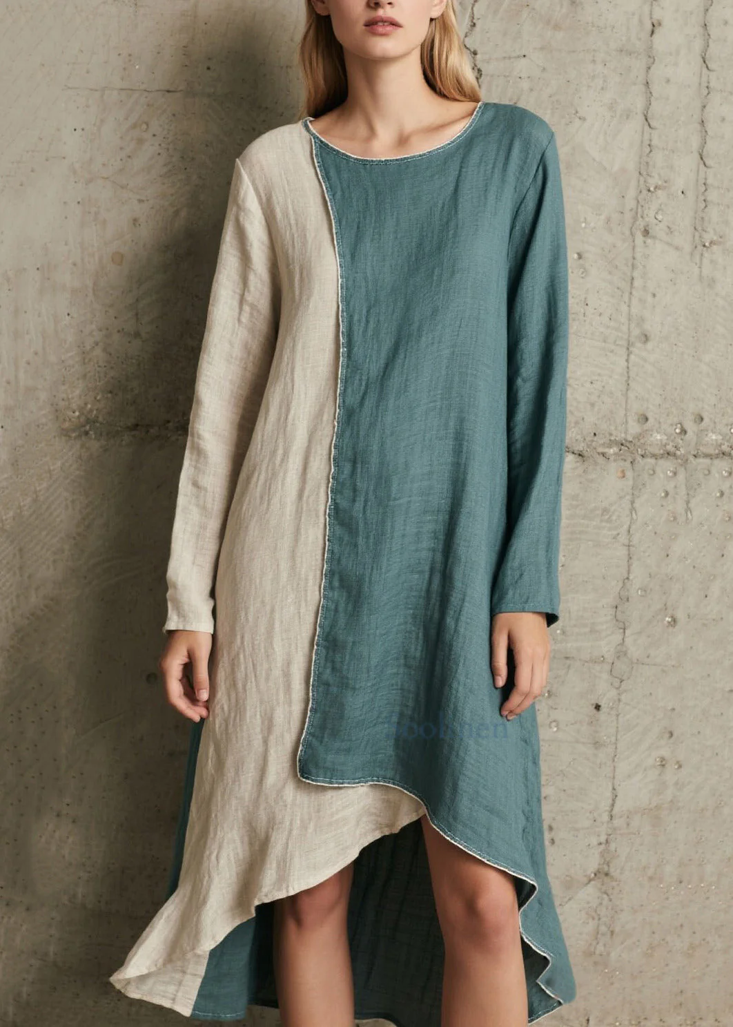French Denim Blue Asymmetrical Patchwork Cotton Vacation Dresses Spring - Image 5