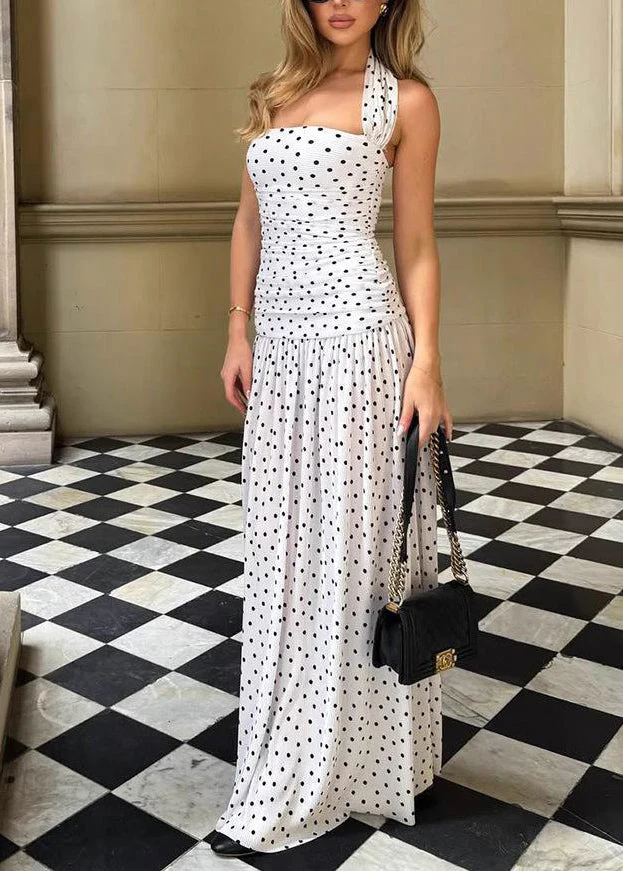 French Dot Print Side Open Halter Chiffon Dresses Summer - Image 2