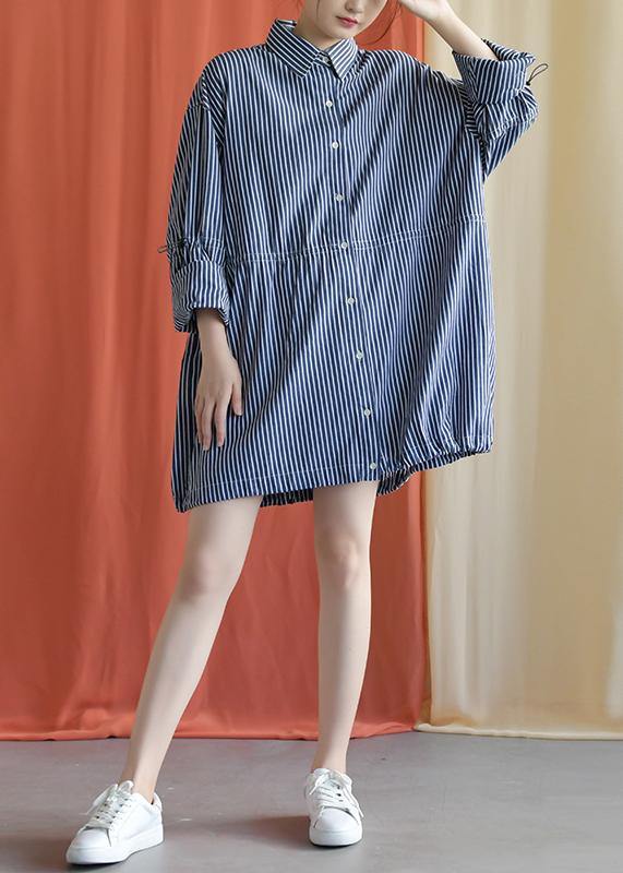 French drawstring Cotton dresses Fabrics dark blue shirt Dress fall - Image 2