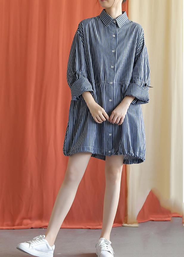 French drawstring Cotton dresses Fabrics dark blue shirt Dress fall - Image 3