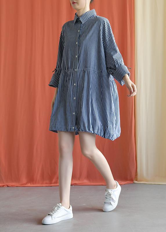 French drawstring Cotton dresses Fabrics dark blue shirt Dress fall - Image 4