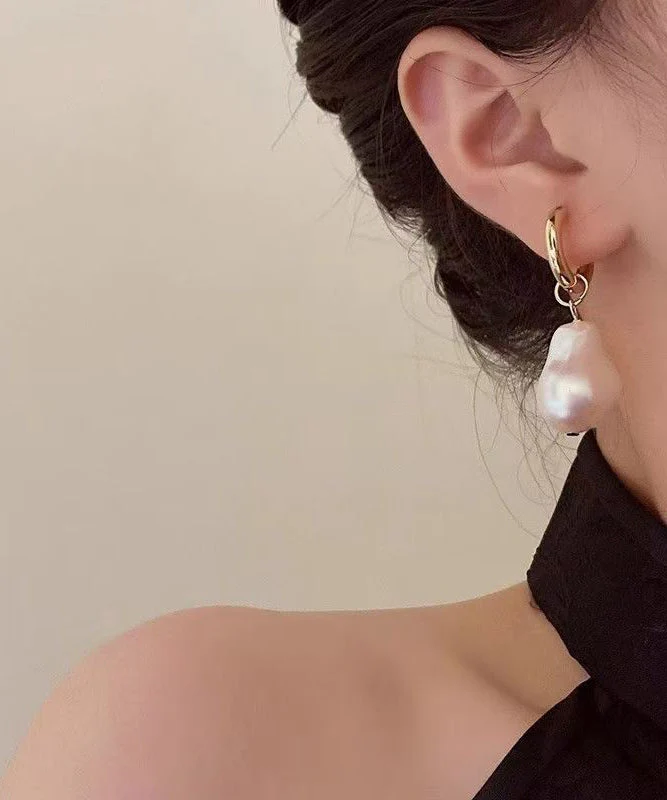 French Gold Copper Overgild Pearl Drop Earrings - Image 2