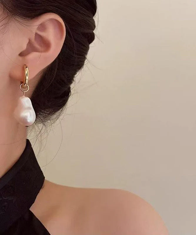French Gold Copper Overgild Pearl Drop Earrings - Image 4