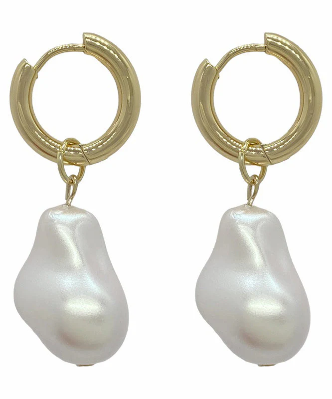 French Gold Copper Overgild Pearl Drop Earrings - Image 5