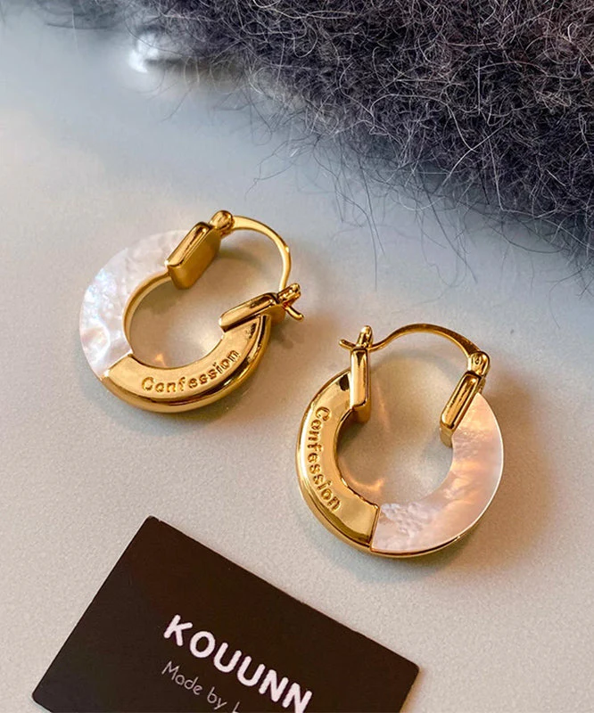 French Gold Plated White Sea Shell Earrings - Image 4