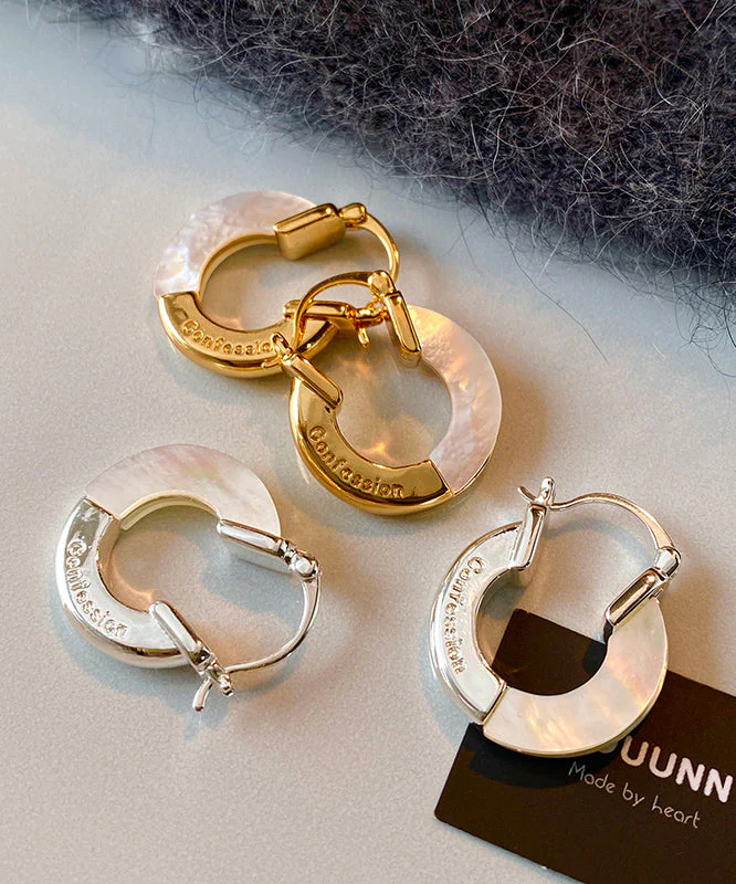 French Gold Plated White Sea Shell Earrings - Image 5