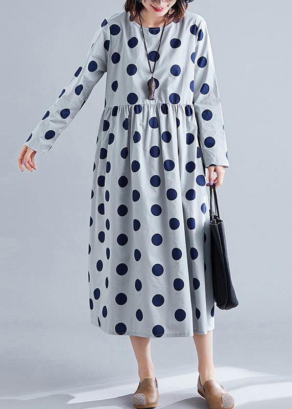 French gray o neck Chiffon clothes For Women dotted Traveling fall Dress - Image 2