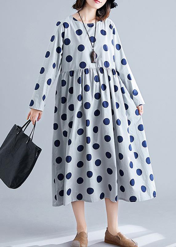 French gray o neck Chiffon clothes For Women dotted Traveling fall Dress - Image 3