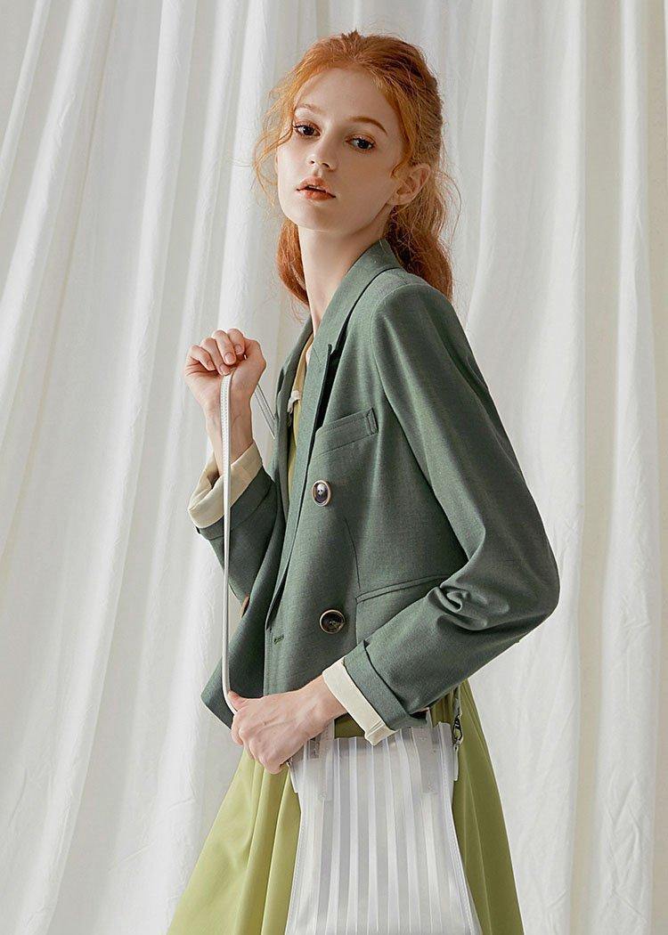 French green cotton crane double breast Dresses fall blouses coat - Image 3