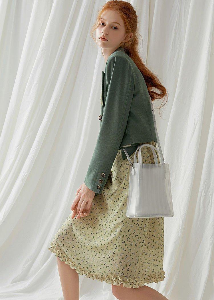 French green cotton crane double breast Dresses fall blouses coat - Image 4