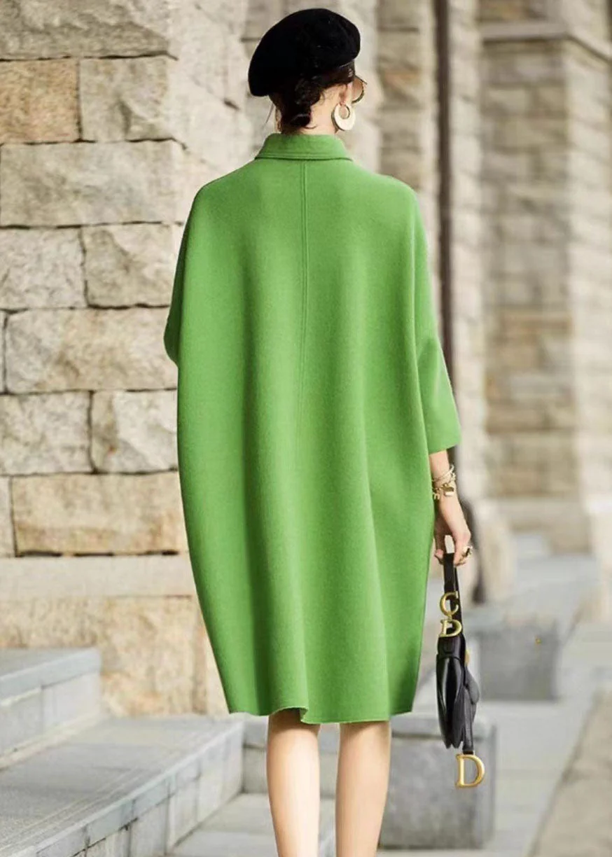 French Green Peter Pan Collar Patchwork Woolen Maxi Dress Long Sleeve - Image 5