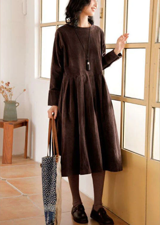 French Green Plus Size Corduroy Dress Pockets Button Patchwork Fall Dresses - Image 3