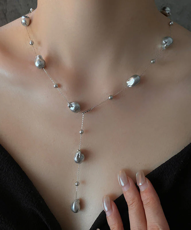 French Grey Baroque Pearl Silver Necklace - Image 2