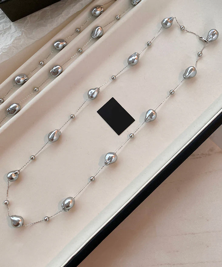 French Grey Baroque Pearl Silver Necklace - Image 4