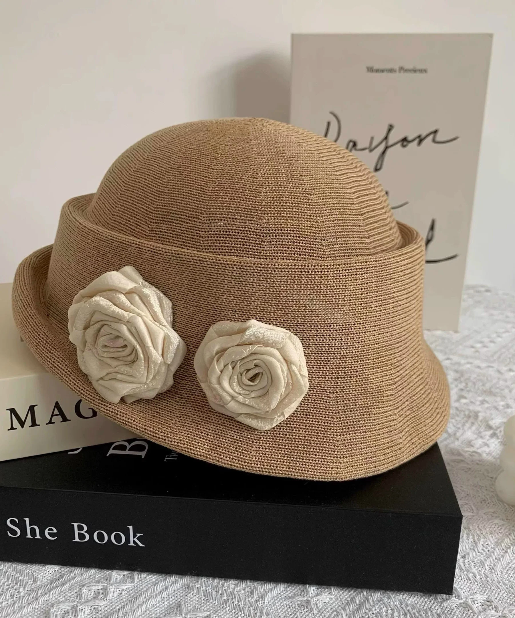 French Grey Rolled Edge Beret Hat Summer Thin Breathable - Image 3