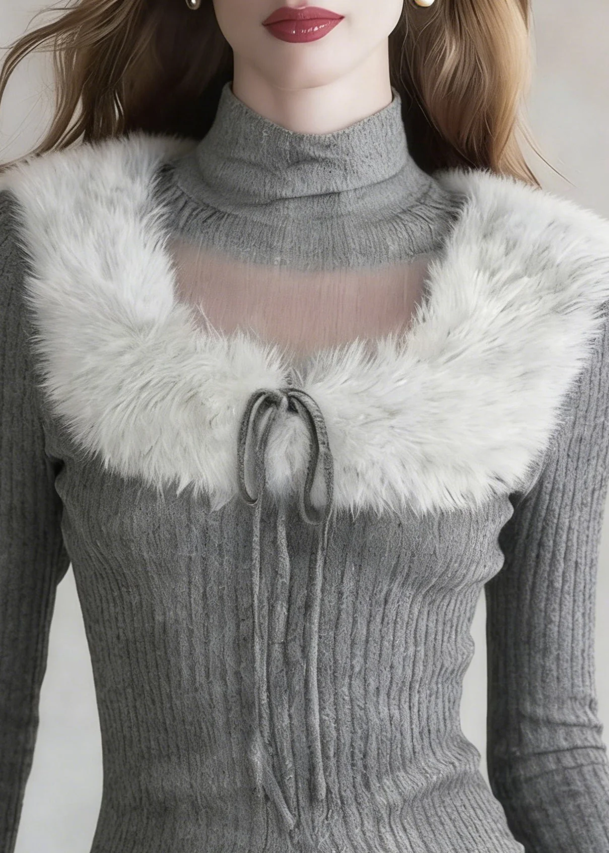 French Grey Turtleneck Patchwork Cotton Knit Sweaters Spring - Image 2