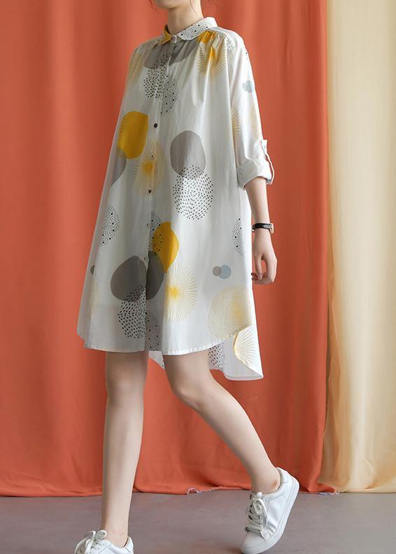 French lapel asymmetric Cotton clothes Catwalk yellow dotted Dress fall - Image 3