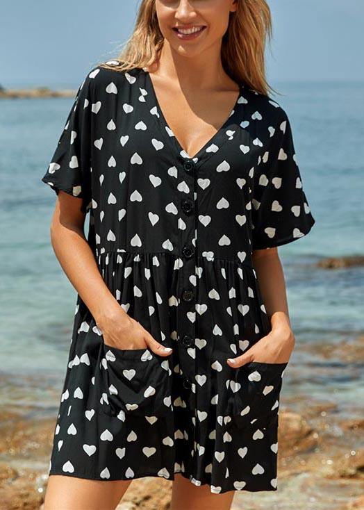French Leopard Button Pockets Vacation Summer Cotton Dress - Image 3
