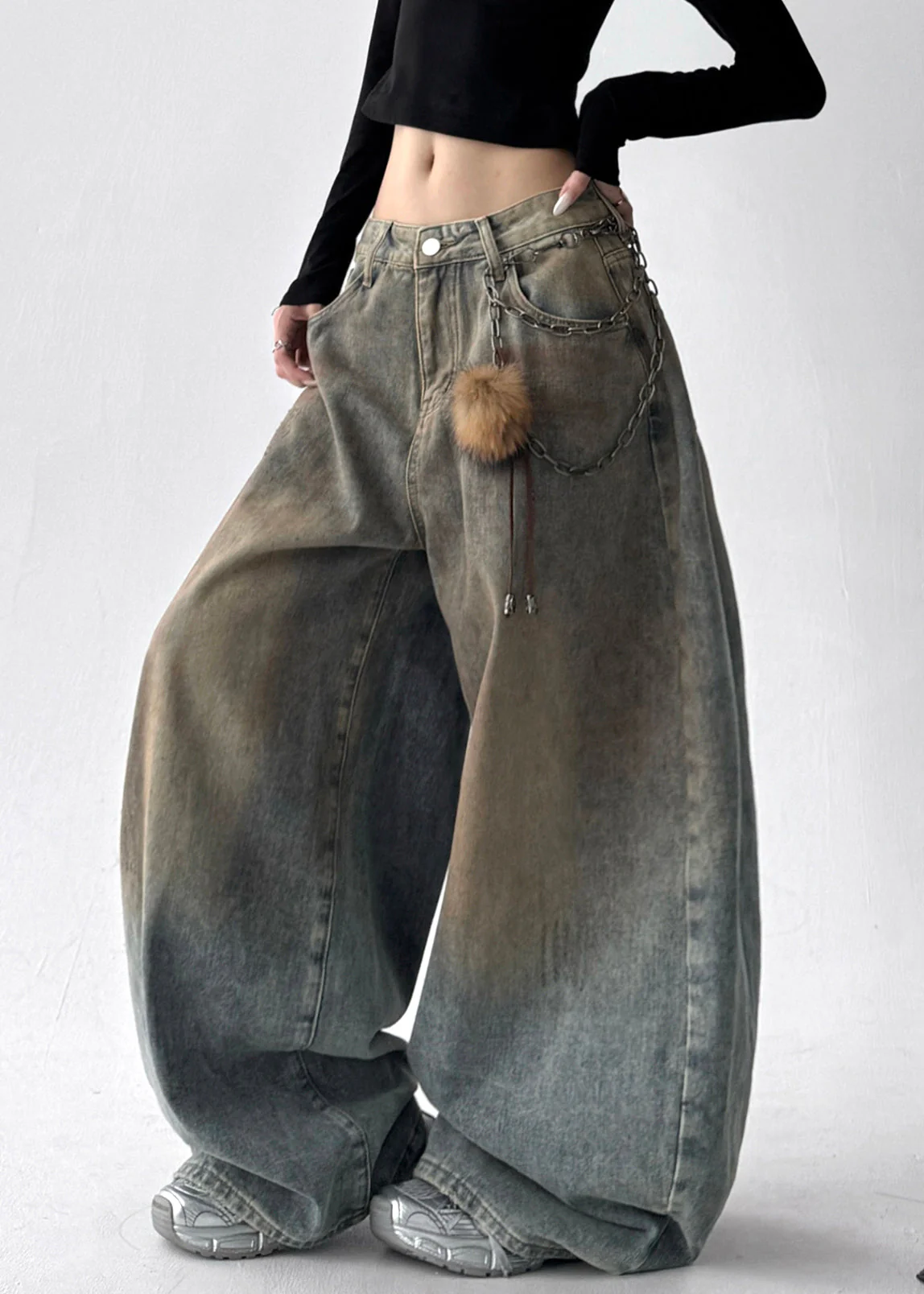 French Light Blue Oversized Denim Wide Leg Pants Spring - Image 3