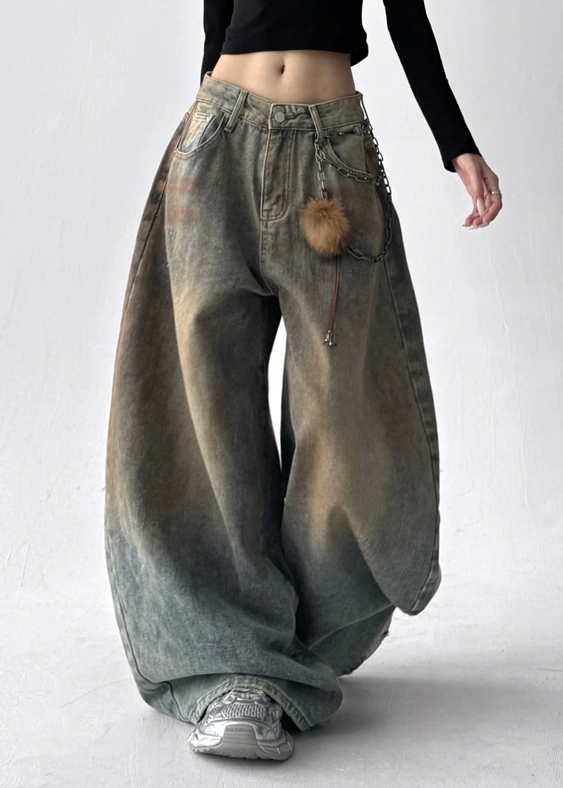 French Light Blue Oversized Denim Wide Leg Pants Spring - Image 4