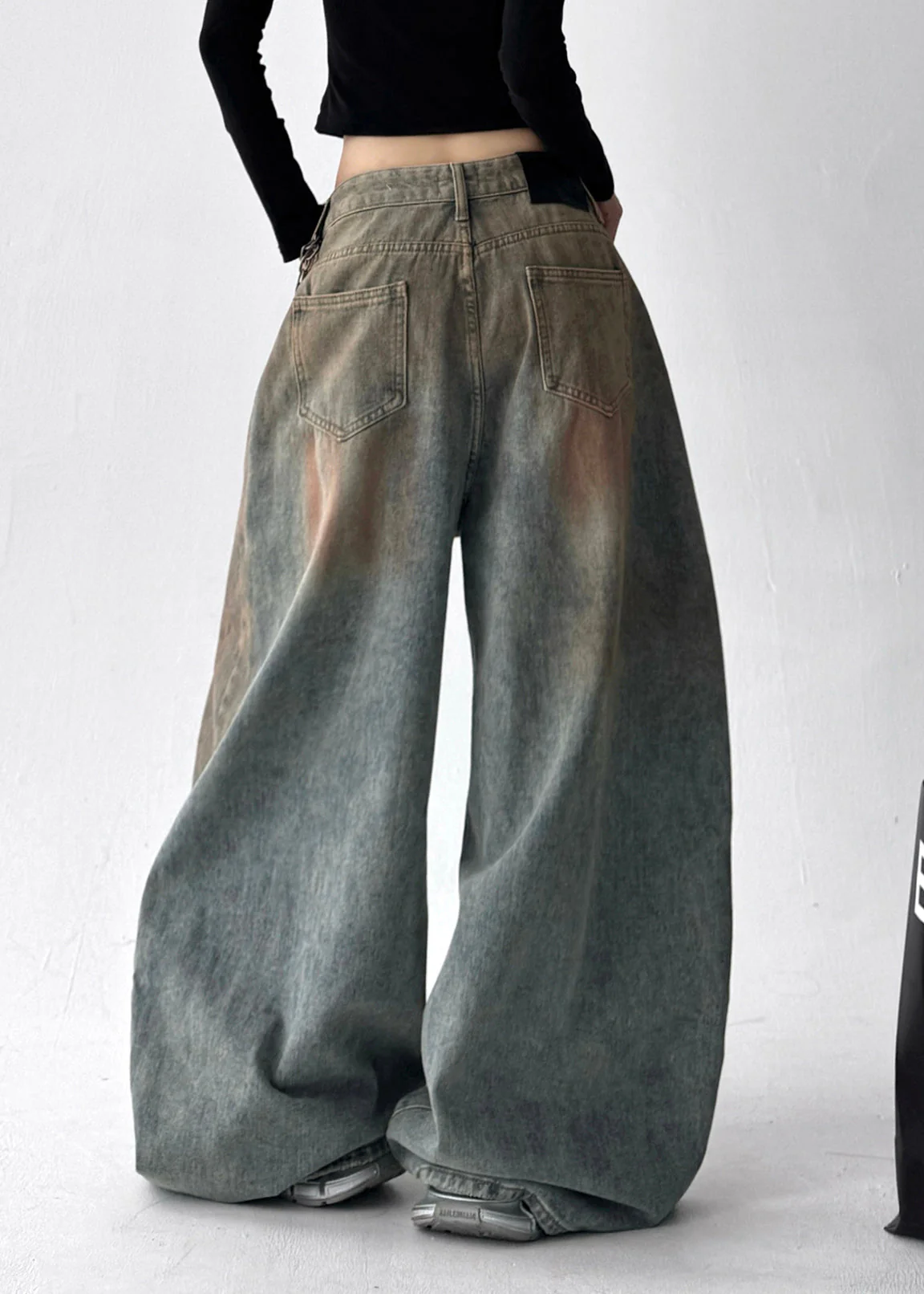 French Light Blue Oversized Denim Wide Leg Pants Spring - Image 5