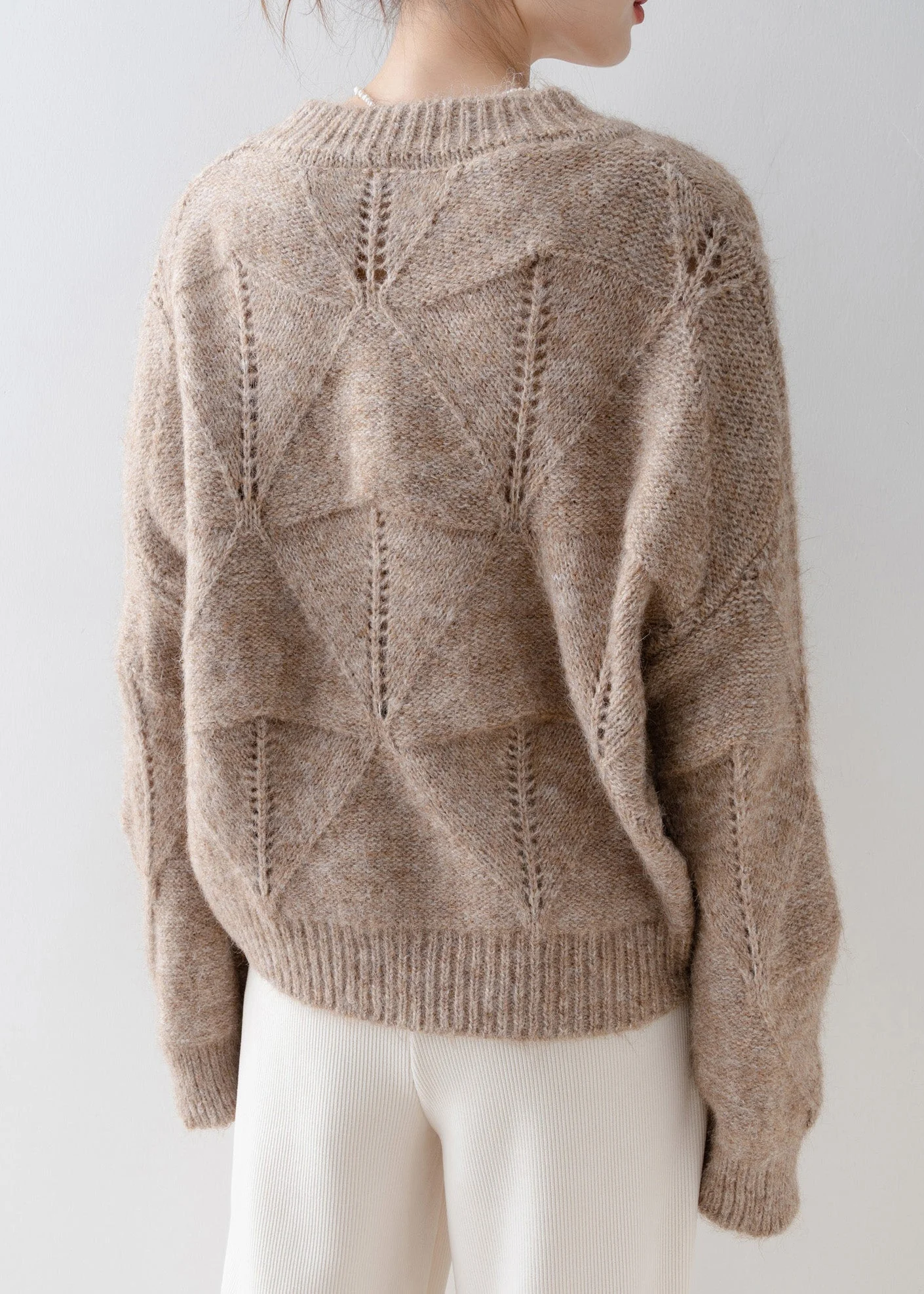 French Light Camel O Neck Sequins Knit Sweater Spring - Image 5