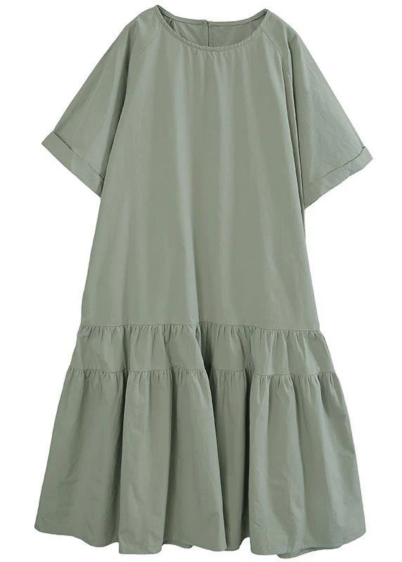 French Light Green Cinched Mermaid Long Summer Cotton Dress - Image 4