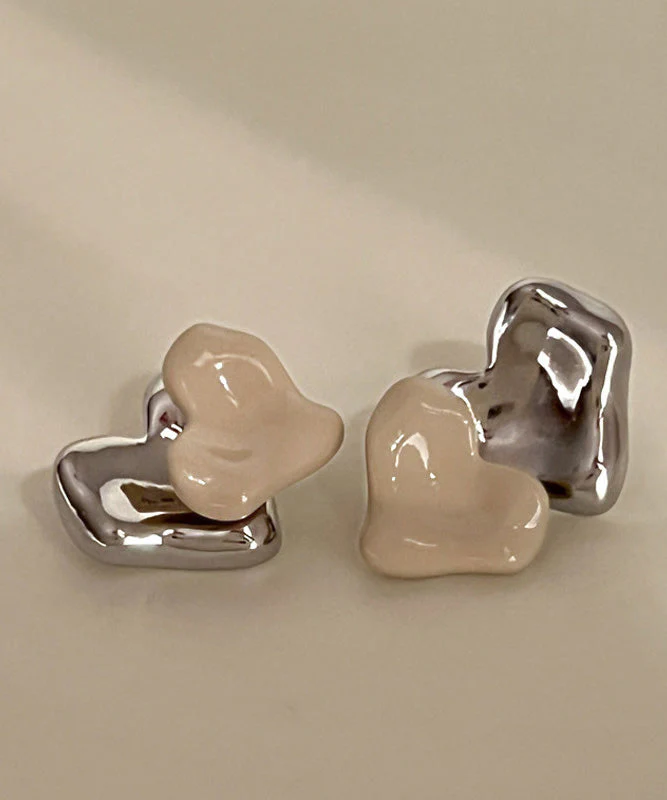 French Metal Heart-Shaped Stud Earrings - Image 3