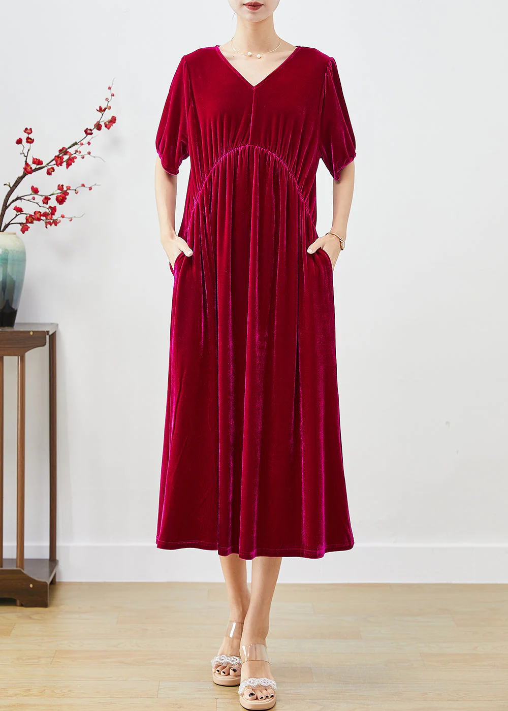 French Mulberry Oversized Silk Velour Maxi Dress Fall - Image 2
