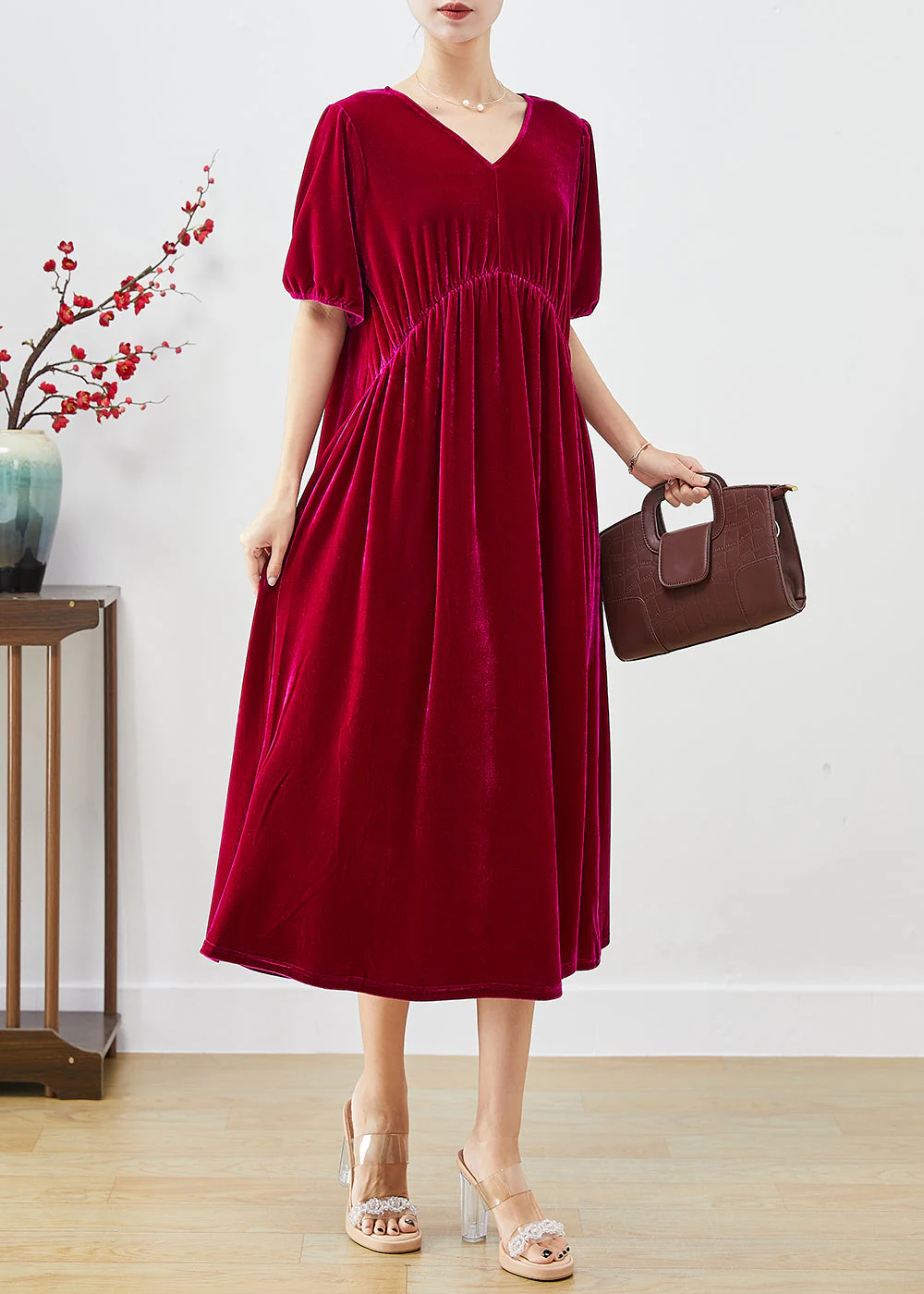 French Mulberry Oversized Silk Velour Maxi Dress Fall - Image 3
