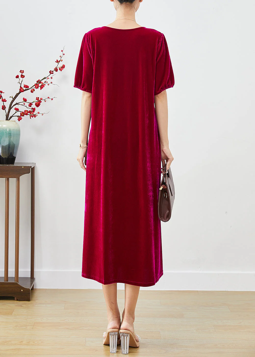 French Mulberry Oversized Silk Velour Maxi Dress Fall - Image 4
