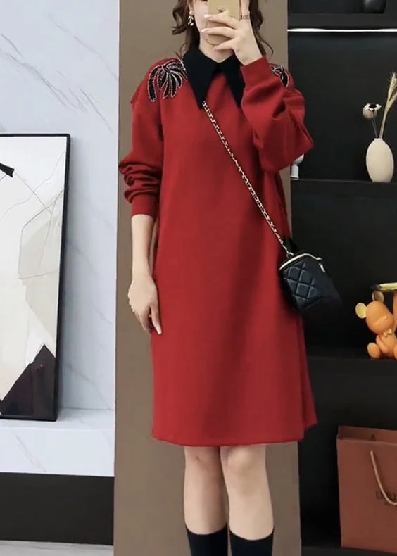 French Mulberry Peter Pan Collar Patchwork Cotton Sweatshirts Dress Spring - Image 4