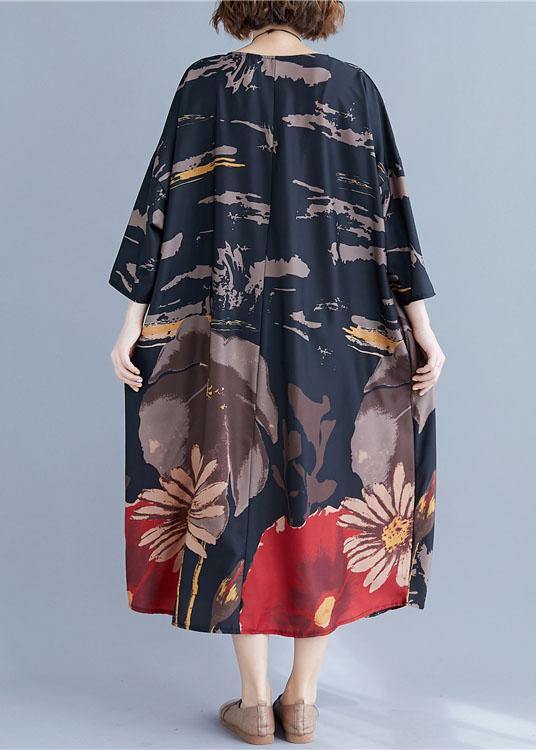 French Navy O-Neck Print Summer Loose Dresses Half Sleeve - Image 5