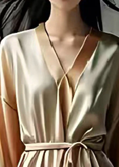 French Nude Tie Waist Exra Large Hem Silk Holiday Dress Summer - Image 2