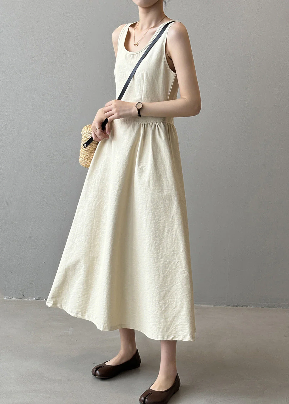 French Orange U Neck Backless Cotton Long Dresses Sleeveless - Image 2
