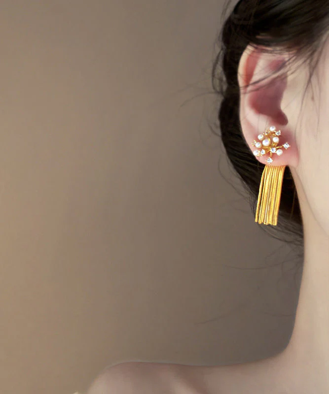 French Pearl Zircon Tassel Fireworks Earrings - Image 3