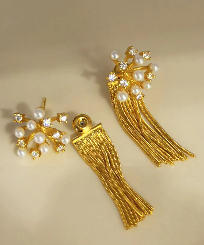 French Pearl Zircon Tassel Fireworks Earrings - Image 4