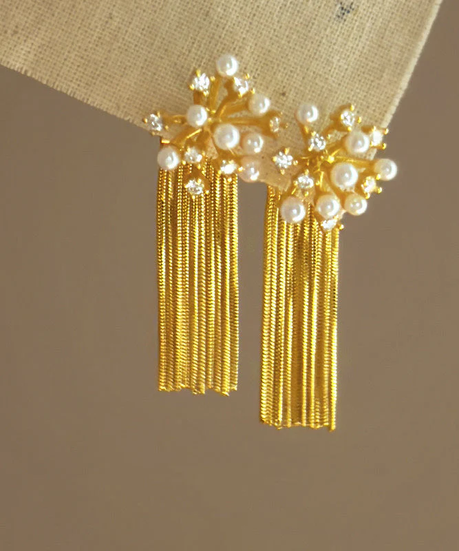 French Pearl Zircon Tassel Fireworks Earrings - Image 5