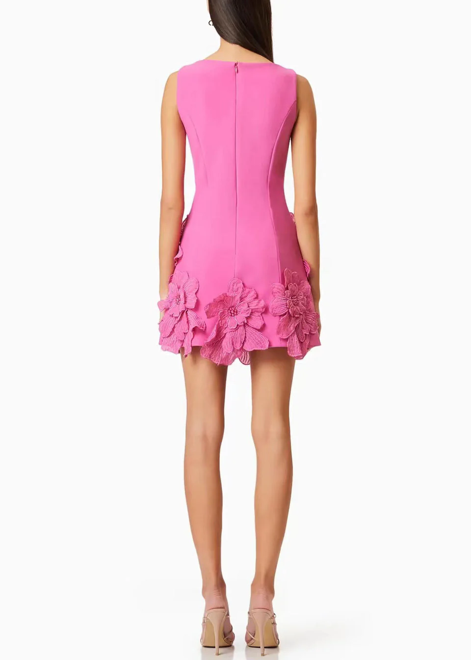 French Pink Floral Solid Cotton Mini Dresses Summer - Image 3