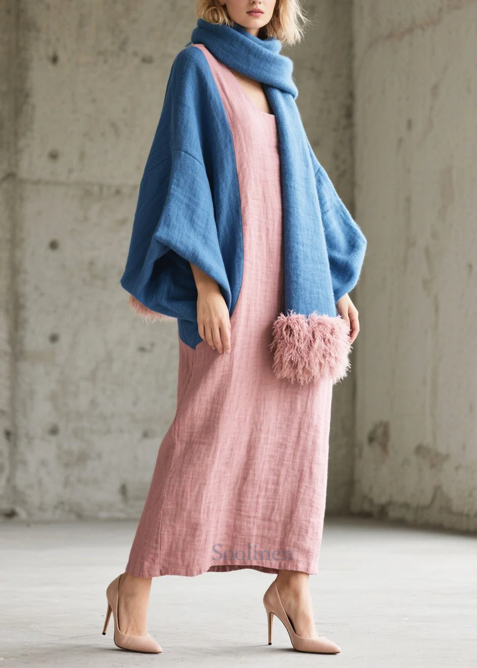 French Pink Oversized Patchwork Cotton Holiday Dress Lantern Sleeve - Image 5